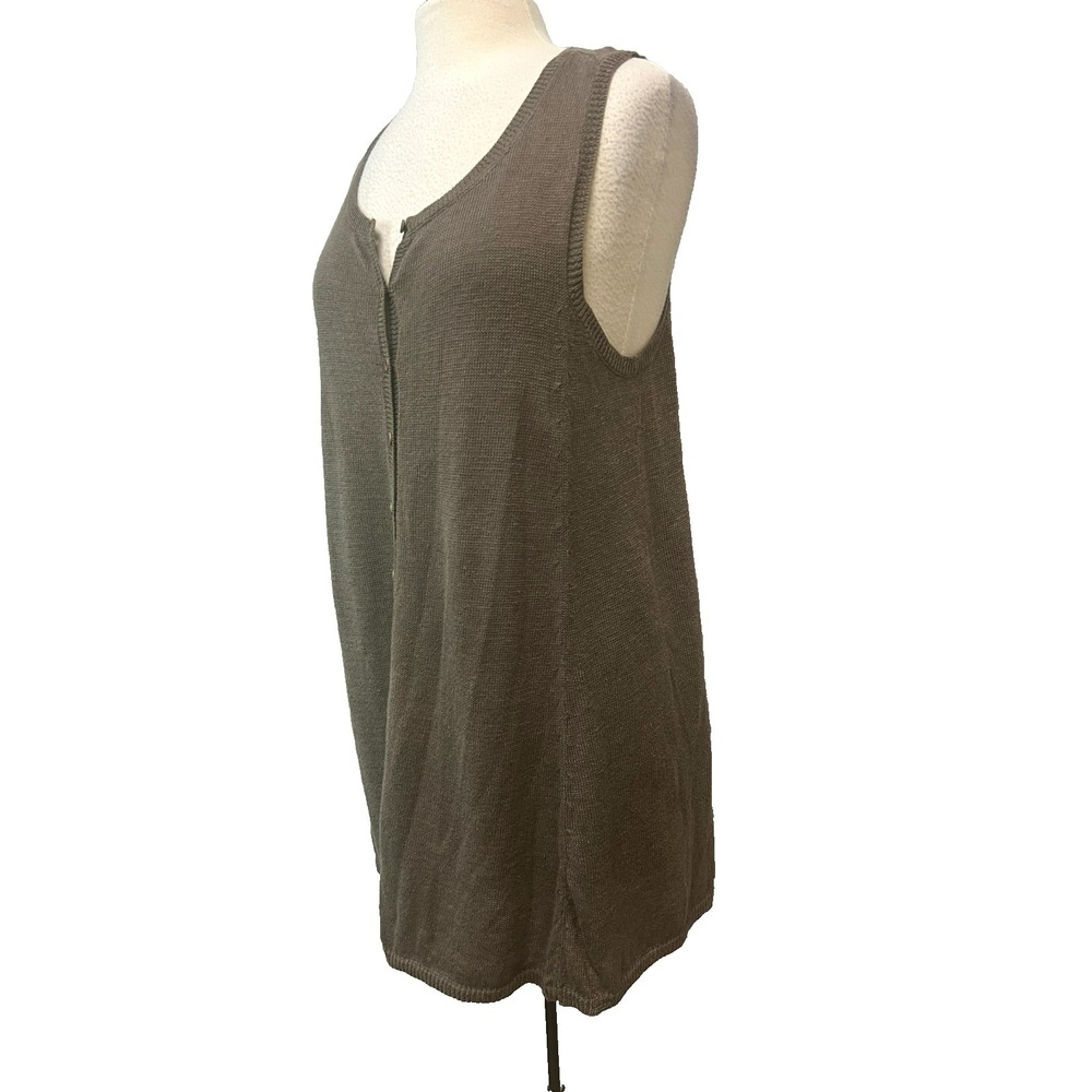 Eileen Fisher Tunic Length Vest Taupe Fine Knit  A-Line Button Front SZ M - Picture 3 of 10